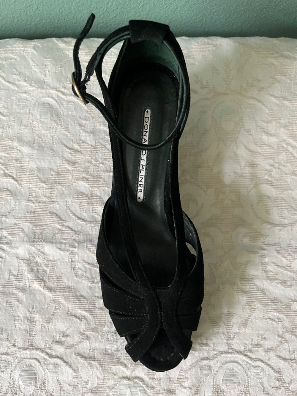 Donald J. Pilner Black Nubuck Dressy Wedge Sandals   Worn Twice  Size 7 - Picture 10 of 12